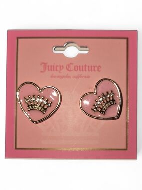 Juicy Couture Pink With Gold Heart Crown Stud Earrings